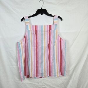 Talbots Pink Metallic Multi‎ Stripe Sleeveless Square Neck Coastal Preppy Top XL